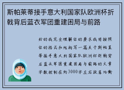 斯帕莱蒂接手意大利国家队欧洲杯折戟背后蓝衣军团重建困局与前路